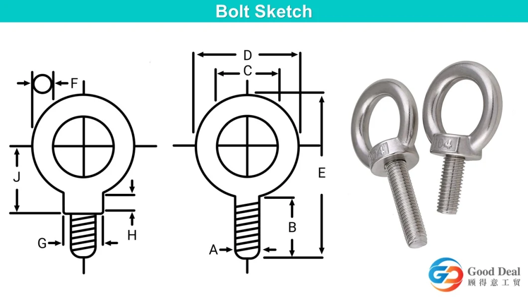 Stainless Carbon Steel Copper Aluminum Alloy Titanium Eye Bolt and Nut